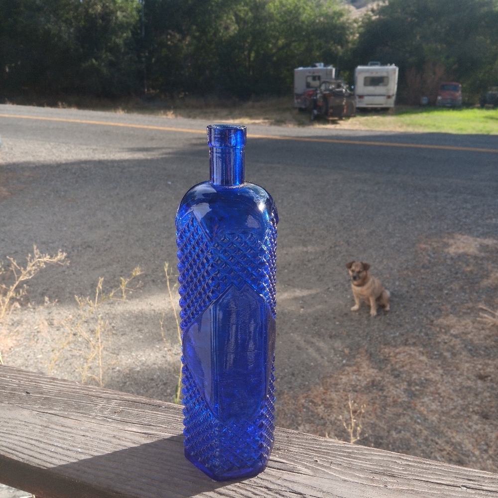 Cobalt Blue Textured Glass Bottle